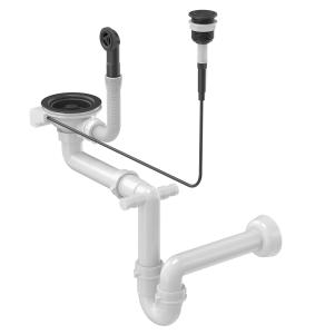 Quadron Unique Syfon  PUSH TO OPEN pionowy do zlewozmywaka granitowego 1 lub 1 komora z ociekaczem 3,5" cala, przycisk okrągły  POWER COLOR PURE CARBON, SAVE SPACE