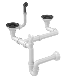 Quadron Unique Syfon pionowy do zlewozmywaka granitowego 1,5 lub 2 komory z ociekaczem lub bez ociekacza 3,5" cala,  POWER COLOR PURE CARBON, SAVE SPACE