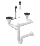 Quadron Unique Syfon  PUSH TO OPEN pionowy do zlewozmywaka granitowego 1,5 lub 2 komory z ociekaczem lub bez ociekacza 3,5" cala, przycisk okrągły  POWER COLOR PURE CARBON, SAVE SPACE