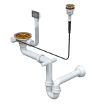 Quadron Unique Syfon  PUSH TO OPEN pionowy do zlewozmywaka stalowego1 lub 1 komora z ociekaczem 3,5" cala, przycisk okrągły  kolor PVD miedziany, SAVE SPACE