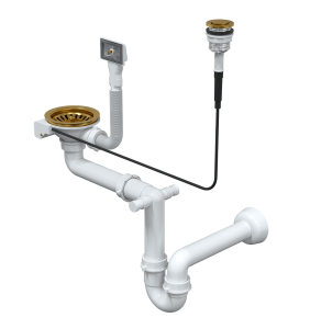 Quadron Unique Syfon  PUSH TO OPEN pionowy do zlewozmywaka stalowego1 lub 1 komora z ociekaczem 3,5" cala, przycisk okrągły  kolor PVD złoty, SAVE SPACE