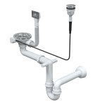 Quadron Unique Syfon  PUSH TO OPEN pionowy do zlewozmywaka stalowego 1 lub 1 komora z ociekaczem 3,5" cala, przycisk okrągły  kolor stal szlachetna SteelQ, SAVE SPACE