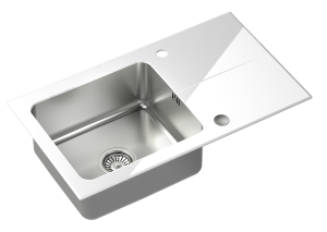 Quadron POP Zlewozmywak szklany jednokomorowy 77*44*19 cm z ociekaczem HUGH 111 GlassQ kolor biały/stalowy-DARMOWA DOSTAWA