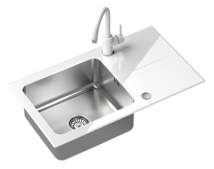 Quadron POP Zlewozmywak szklany jednokomorowy 77*44*19 cm z ociekaczem HUGH 111 GlassQ  kolor biały/stalowy z baterią NAOMI biały połysk-DARMOWA DOSTAWA