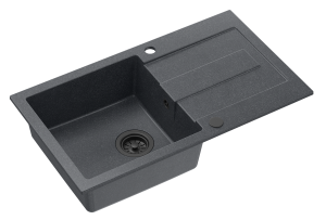 Quadron POP Zlewozmywak granitowy jednokomorowy 78*45*18,5 cm z ociekaczem CHRISTIAN 111 GRANITEQ  black dotted z odpływem z tworzywa PBT pure carbon