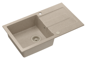 Quadron POP Zlewozmywak granitowy jednokomorowy 78*45*18,5 cm z ociekaczem CHRISTIAN 111 GRANITEQ river sand z odpływem z tworzywa PBT river sand