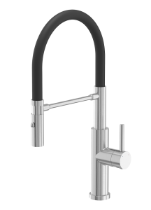 Quadron POP Bateria zlewozmywakowa stalowa ANDY STEELQ  z ruchomą wylewką na gumie i funkcją prysznica kolor stal szlachetna/czarny wąż