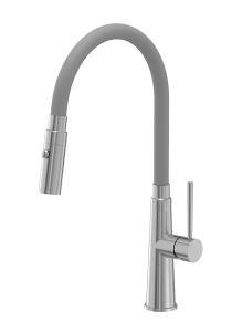 Quadron POP  Bateria zlewozmywakowa stalowa GINA STEELQ z elastyczną szarą wylewką i funkcją prysznica