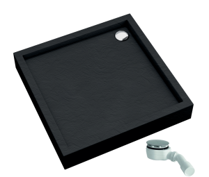 SCHEDPOL SCHEDLINE COLLECTION Brodzik kwadratowy zintegrowany FAVORY PLUS BLACK STONE 80x80x16 z systemem STABILSOUND PLUS 3ST.F1K-8080C/ST GRATIS SYFON 90 MM-Darmowa dostawa