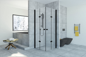 Kabina kwadratowa Fresh Line FOLDEX 80x80x195 drzwi składane czarny mat szkło transparentne - Darmowa dostawa