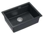 Quadron Unique Zlewozmywak granitowy jednokomorowy podwieszany 56*45*21,5 cm LOGAN 100 BLACK DIAMOND z syfonem save space w kolorze stalowym-DARMOWA DOSTAWA
