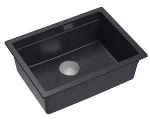 Quadron Unique Zlewozmywak granitowy jednokomorowy podwieszany 56*45*21,5 cm LOGAN 100 BLACK DIAMOND z syfonem save space w kolorze stalowym-DARMOWA DOSTAWA