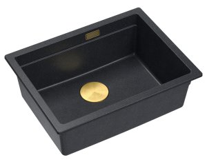 Quadron Unique Zlewozmywak granitowy jednokomorowy podwieszany 56*45*21,5 cm LOGAN 100 BLACK DIAMOND z syfonem save space w kolorze złotym-DARMOWA DOSTAWA