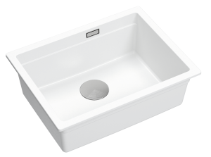 Quadron Unique Zlewozmywak granitowy jednokomorowy podwieszany 56*45*21,5 cm LOGAN 100 SNOW WHITE z syfonem save space w kolorze stalowym-DARMOWA DOSTAWA