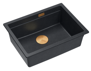 Quadron Unique Zlewozmywak granitowy jednokomorowy podwieszany 56*45*21,5 cm LOGAN 100 BLACK DIAMOND z syfonem save space w kolorze miedzianym-DARMOWA DOSTAWA