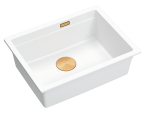 Quadron Unique Zlewozmywak granitowy jednokomorowy podwieszany 56*45*21,5 cm LOGAN 100 SNOW WHITE z syfonem save space w kolorze miedzianym-DARMOWA DOSTAWA
