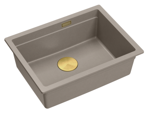 Quadron Unique Zlewozmywak granitowy jednokomorowy podwieszany 56*45*21,5 cm LOGAN 100 SOFT TAUPE z syfonem save space w kolorze złotym-DARMOWA DOSTAWA