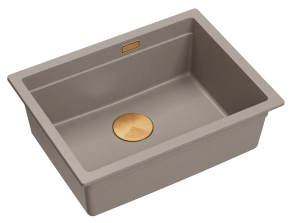 Quadron Unique Zlewozmywak granitowy jednokomorowy podwieszany 56*45*21,5 cm LOGAN 100 SOFT TAUPE z syfonem save space w kolorze miedzianym-DARMOWA DOSTAWA
