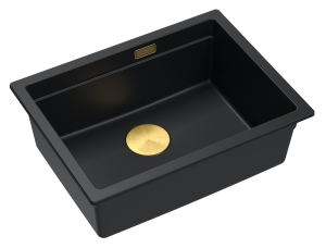 Quadron Unique Zlewozmywak granitowy jednokomorowy podwieszany 56*45*21,5 cm LOGAN 100 PURE CARBON z syfonem save space w kolorze złotym-DARMOWA DOSTAWA