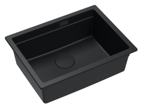 Quadron Unique Zlewozmywak granitowy jednokomorowy podwieszany 56*45*21,5 cm LOGAN 100 PURE CARBON z syfonem save space w kolorze czarnym-DARMOWA DOSTAWA