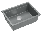 Quadron Unique Zlewozmywak granitowy jednokomorowy podwieszany 56*45*21,5 cm LOGAN 100 SILVER STONE z syfonem save space w kolorze stalowym-DARMOWA DOSTAWA