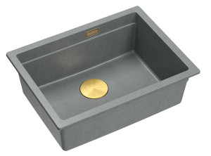 Quadron Unique Zlewozmywak granitowy jednokomorowy podwieszany 56*45*21,5 cm LOGAN 100 SILVER STONE z syfonem save space w kolorze złotym-DARMOWA DOSTAWA