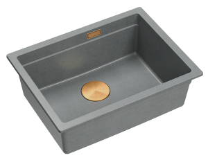 Quadron Unique Zlewozmywak granitowy jednokomorowy podwieszany 56*45*21,5 cm LOGAN 100 SILVER STONE z syfonem save space w kolorze miedzianym-DARMOWA DOSTAWA