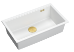 Quadron Unique Zlewozmywak granitowy jednokomorowy podwieszany 76*45*23,5 cm LOGAN 110 SNOW WHITE z syfonem save space w kolorze złotym-DARMOWA DOSTAWA