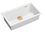 Quadron Unique Zlewozmywak granitowy jednokomorowy wpuszczany 76*45*23,5 cm LOGAN 110 SNOW WHITE z syfonem save space w kolorze miedzianym-DARMOWA DOSTAWA