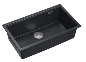Quadron Unique Zlewozmywak granitowy jednokomorowy podwieszany 76*45*23,5 cm LOGAN 110 BLACK DIAMOND z syfonem save space w kolorze stalowym-DARMOWA DOSTAWA