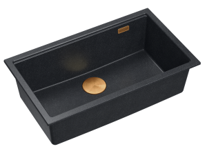 Quadron Unique Zlewozmywak granitowy jednokomorowy podwieszany 76*45*23,5 cm LOGAN 110 BLACK DIAMOND z syfonem save space w kolorze miedzianym-DARMOWA DOSTAWA