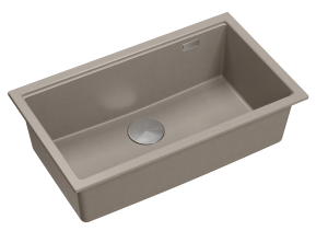 Quadron Unique Zlewozmywak granitowy jednokomorowy wpuszczany 76*45*23,5 cm LOGAN 110 SOFT TAUPE z syfonem save space w kolorze stalowym-DARMOWA DOSTAWA