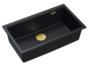 Quadron Unique Zlewozmywak granitowy jednokomorowy podwieszany 76*45*23,5 cm LOGAN 110 PURE CARBON z syfonem save space w kolorze złotym-DARMOWA DOSTAWA
