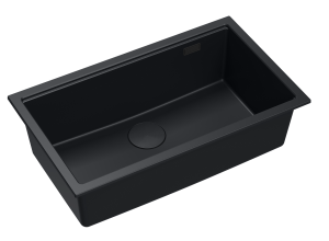 Quadron Unique Zlewozmywak granitowy jednokomorowy podwieszany 76*45*23,5 cm LOGAN 110 PURE CARBON z syfonem save space w kolorze czarnym-DARMOWA DOSTAWA