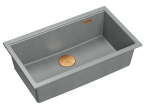 Quadron Unique Zlewozmywak granitowy jednokomorowy podwieszany 76*45*23,5 cm LOGAN 110 SILVER STONE z syfonem save space w kolorze miedzianym-DARMOWA DOSTAWA