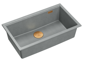 Quadron Unique Zlewozmywak granitowy jednokomorowy podwieszany 76*45*23,5 cm LOGAN 110 SILVER STONE z syfonem save space w kolorze miedzianym-DARMOWA DOSTAWA