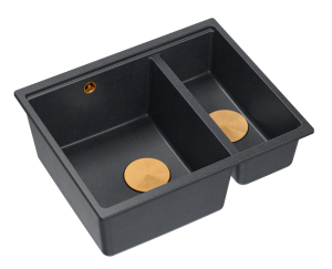 Quadron Unique Zlewozmywak granitowy półtorakomorowy wpuszczany 55,5*46*22/16 cm LOGAN 150 BLACK DIAMOND z syfonem save space w kolorze miedzianym-DARMOWA DOSTAWA