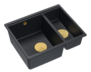 Quadron Unique Zlewozmywak granitowy półtorakomorowy podwieszany 55,5*46*22/16 cm LOGAN 150 PURE CARBON z syfonem save space w kolorze złotym-DARMOWA DOSTAWA