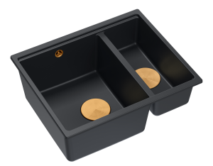 Quadron Unique Zlewozmywak granitowy półtorakomorowy podwieszany 55,5*46*22/16 cm LOGAN 150 PURE CARBON z syfonem save space w kolorze miedzianym-DARMOWA DOSTAWA
