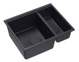 Quadron Unique Zlewozmywak granitowy półtorakomorowy wpuszczany 55,5*46*22/16 cm LOGAN 150 PURE CARBON z syfonem save space w kolorze czarnym-DARMOWA DOSTAWA