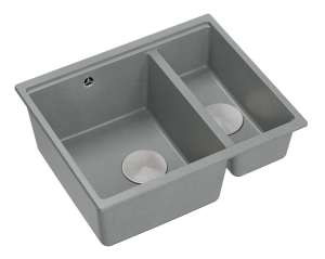 Quadron Unique Zlewozmywak granitowy półtorakomorowy wpuszczany 55,5*46*22/16 cm LOGAN 150 SILVER STONE z syfonem save space w kolorze stalowym-DARMOWA DOSTAWA