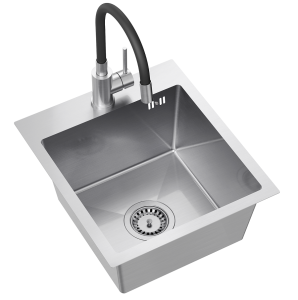 Quadron POP STALLOVE Zlewozmywak stalowy jednokomorowy 40*45*20 cm LUKE 90 SteelQ kolor stal szczotkowana z baterią MAGGIE z elastyczną wylewką  kolor czarny/stal