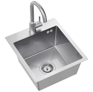 Quadron POP STALLOVE Zlewozmywak stalowy jednokomorowy 40*45*20 cm LUKE 90 SteelQ kolor stal szczotkowana z baterią KATE kolor stal szczotkowana