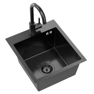 Quadron POP STALLOVE Zlewozmywak stalowy jednokomorowy 40*45*20 cm LUKE 90 SteelQ kolor PVD black metal z baterią KATE kolor black metal