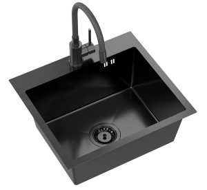 Quadron POP STALLOVE Zlewozmywak stalowy jednokomorowy 50*45*20 cm LUKE 100 SteelQ kolor PVD black metal z baterią MAGGIE z elastyczną wylewką  kolor black metal