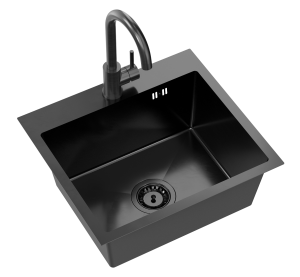 Quadron POP STALLOVE Zlewozmywak stalowy jednokomorowy 50*45*20 cm LUKE 100 SteelQ kolor PVD black metal z baterią KATE kolor black metal