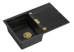 Quadron Unique Zlewozmywak granitowy jednokomorowy 76*50*21,5 cm z ociekaczem OWEN 111 PURE CARBON z syfonem Push-2-Open w kolorze złotym-DARMOWA DOSTAWA