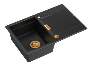 Quadron Unique Zlewozmywak granitowy jednokomorowy 76*50*21,5 cm z ociekaczem OWEN 111 PURE CARBON z syfonem Push-2-Open w kolorze miedzianym-DARMOWA DOSTAWA