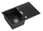 Quadron Unique Zlewozmywak granitowy jednokomorowy 76*50*21,5 cm z ociekaczem OWEN 111 PURE CARBON z syfonem Push-2-Open w kolorze stalowym-DARMOWA DOSTAWA