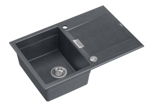 Quadron Unique Zlewozmywak granitowy jednokomorowy 76*50*21,5 cm z ociekaczem OWEN 111 BLACK DIAMOND z syfonem Push-2-Open w kolorze stalowym-DARMOWA DOSTAWA